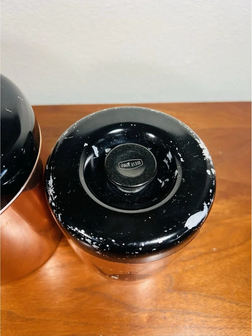 VTG 4 West Bend Copper Color Aluminum Kitchen Nesting Canisters w/Black Lids USA